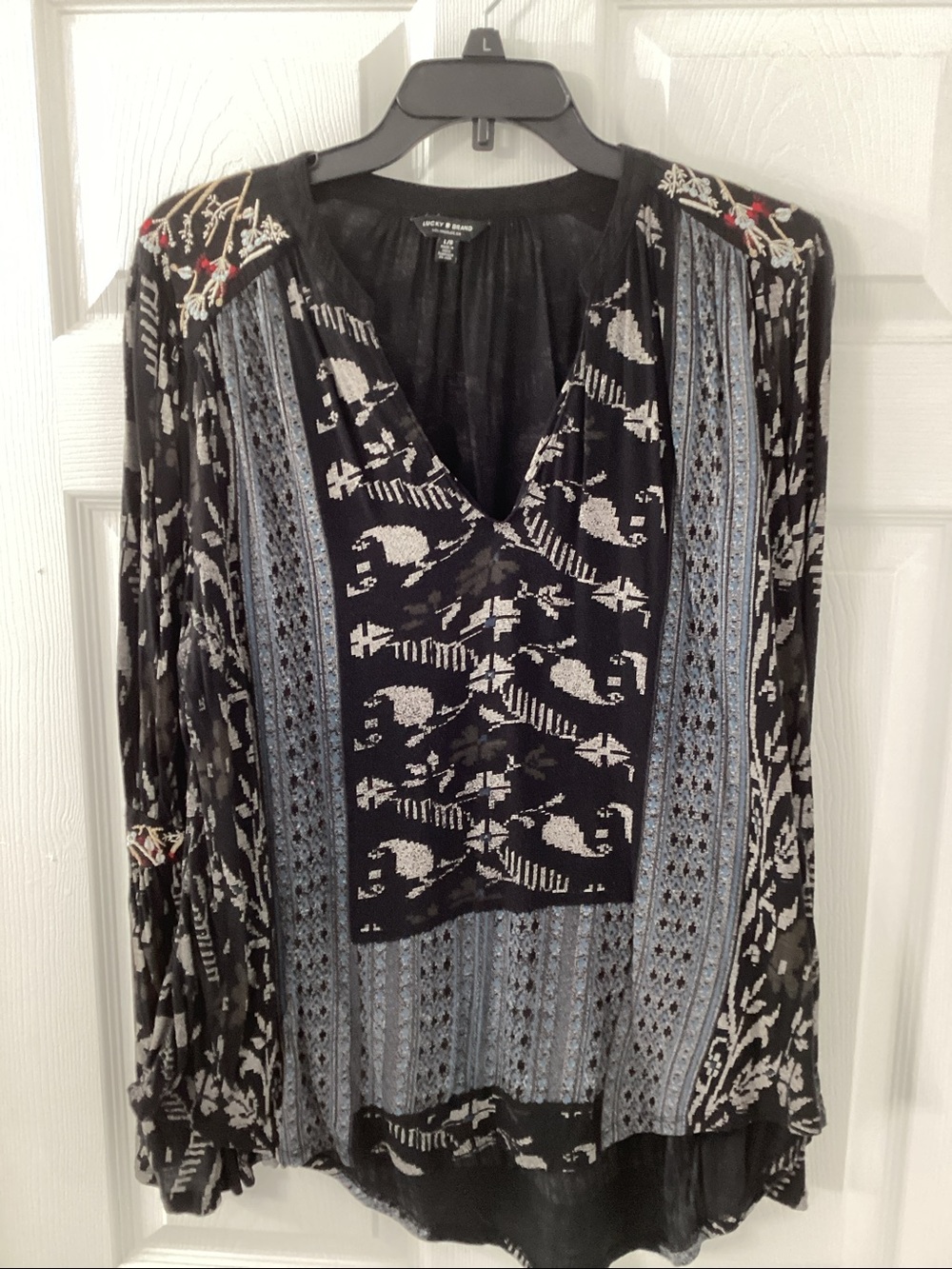 Embroidered Lucky Brand Blouse with bell sleeves